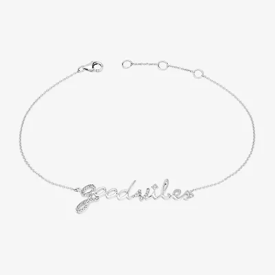 Good Vibes" 1/10 CT.T.W. Natural Diamond 14K White Gold 7 Inch Solid Rolo Chain Bracelet"