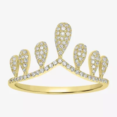 Womens 3/8 CT. T.W. Natural White Diamond 14K Gold Crown Delicate Stackable Ring