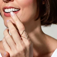 Open V Womens 1/5 CT. Natural White Diamond 14K Gold Bar Delicate Cocktail Ring