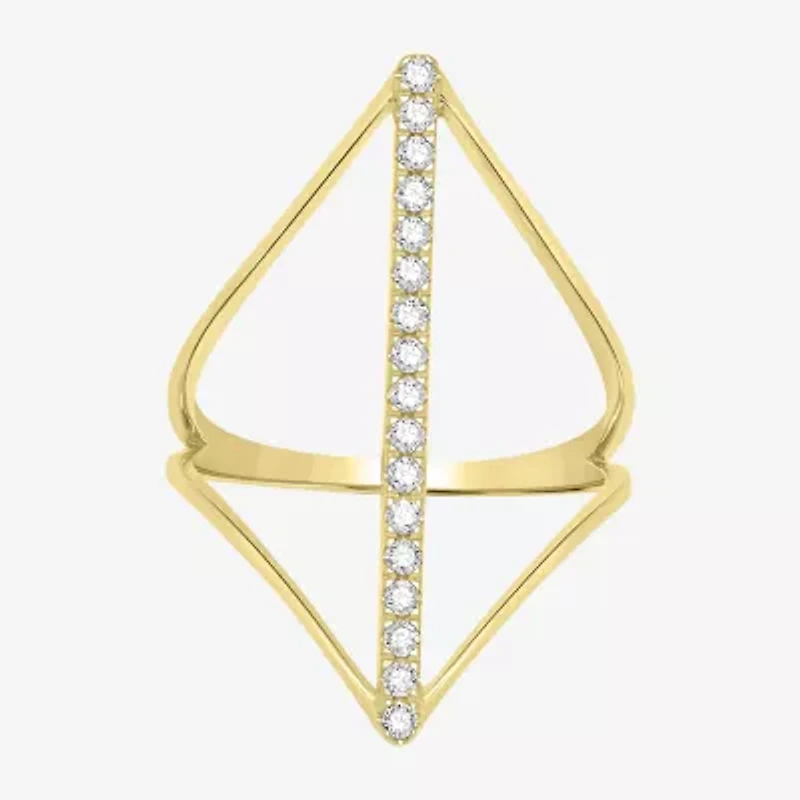 Open V Womens 1/5 CT. Natural White Diamond 14K Gold Bar Delicate Cocktail Ring