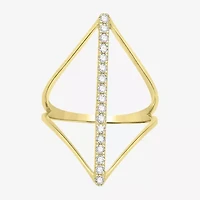 Open V Womens 1/5 CT. Natural White Diamond 14K Gold Bar Delicate Cocktail Ring