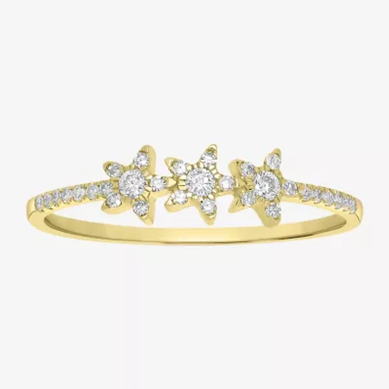 Triple Star Womens 1/6 CT. T.W. Natural White Diamond 14K Gold Delicate Stackable Ring