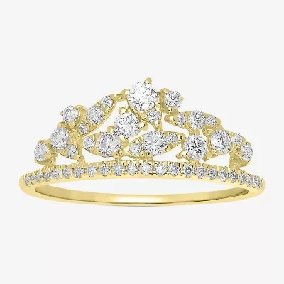 Womens 1/2 CT. T.W. Natural White Diamond 14K Gold Crown Cluster Delicate Stackable Ring