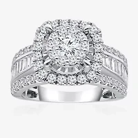 (I / I1) Womens 2 CT. T.W. Lab Grown White Diamond 10K or 14K Gold Cushion Side Stone Halo Engagement Ring