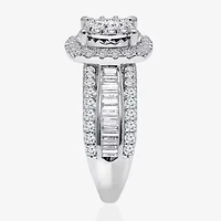 (I / I1) Womens 2 CT. T.W. Lab Grown White Diamond 10K or 14K Gold Cushion Side Stone Halo Engagement Ring