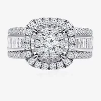 (I / I1) Womens 2 CT. T.W. Lab Grown White Diamond 10K or 14K Gold Cushion Side Stone Halo Engagement Ring