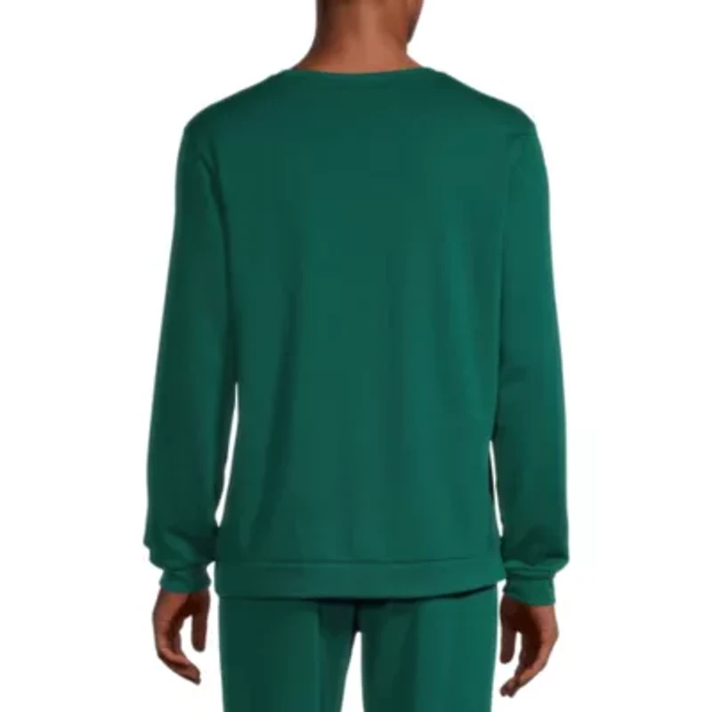 Mens Fleece Round Neck Long Sleeve 2-pc. Pajama Set