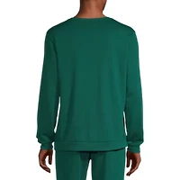 Mens Fleece Round Neck Long Sleeve 2-pc. Pajama Set