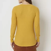 Frye and Co. Womens Split Crew Neck Long Sleeve Regular Fit Graphic T-Shirt