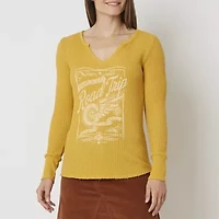 Frye and Co. Womens Split Crew Neck Long Sleeve Regular Fit Graphic T-Shirt