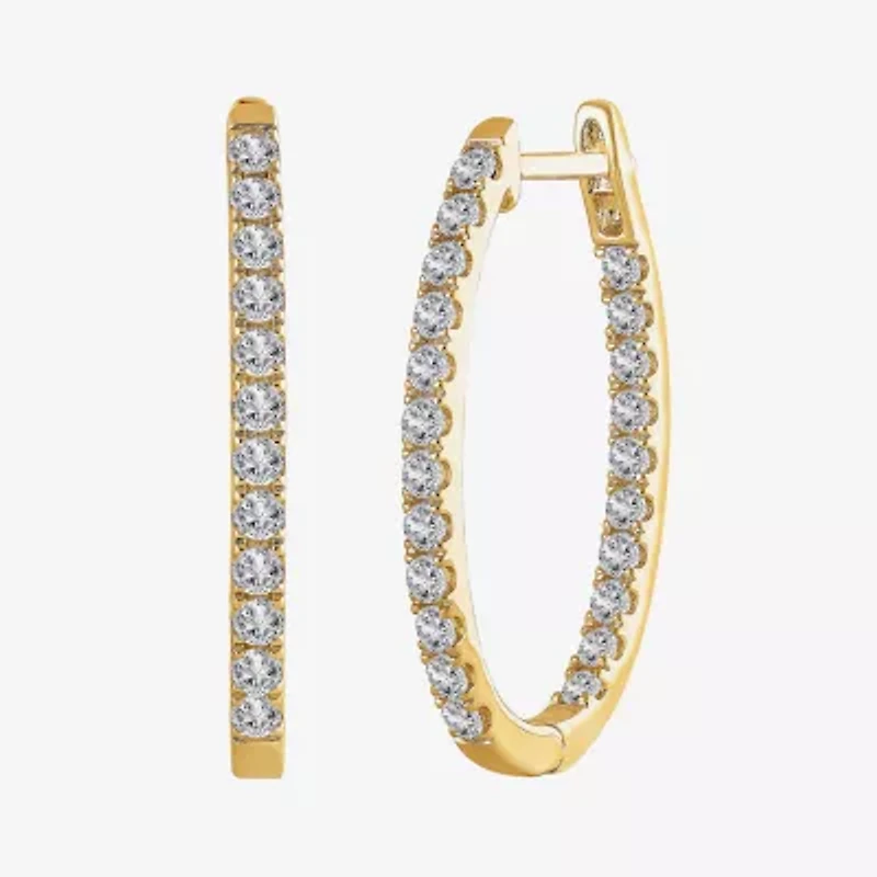 (H-I / I1) 1 CT. T.W. Lab Grown Diamond 10K or 14K White Yellow Gold 25mm Hoop Earrings