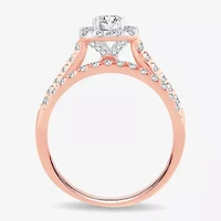 H-I / Si1-Si2) Womens CT. T.W. Lab Grown White Diamond 10K or 14K Gold Cushion Side Stone Halo Bridal Set