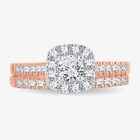 H-I / Si1-Si2) Womens CT. T.W. Lab Grown White Diamond 10K or 14K Gold Cushion Side Stone Halo Bridal Set