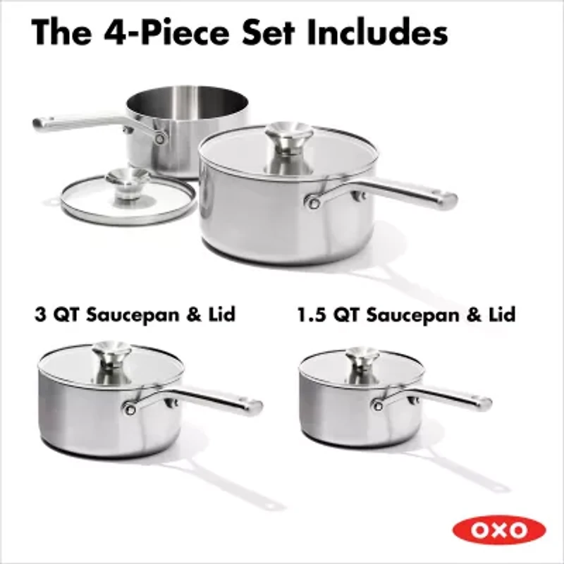 OXO Mira 3-Ply Stainless Steel  4-pc. Sauce Pan Set
