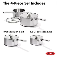 OXO Mira 3-Ply Stainless Steel  4-pc. Sauce Pan Set