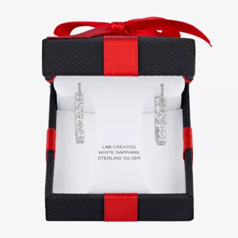 Yes, Please! Womens Lab Created White Sapphire Sterling Silver 22mm Hoop Earrings