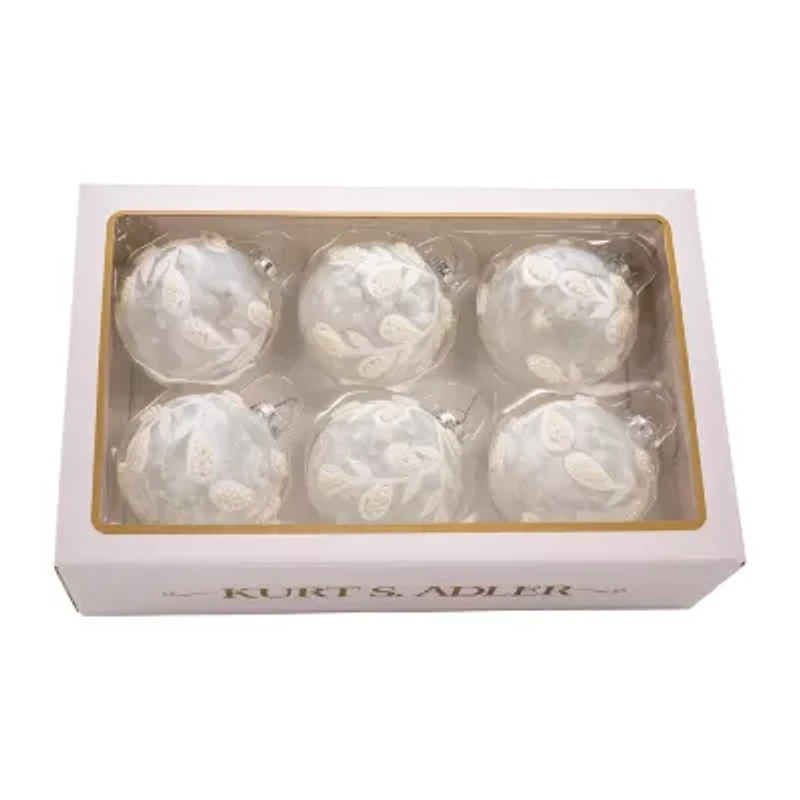 Kurt Adler 80mm Glass White Pearl Ball 6-pc. Christmas Ornament