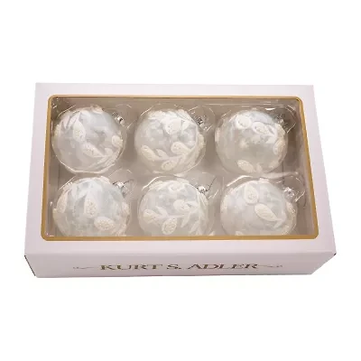 Kurt Adler 80mm Glass White Pearl Ball 6-pc. Christmas Ornament