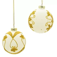 Kurt Adler 80 Mm White Balls With Gold Beads 6-pc. Christmas Ornament