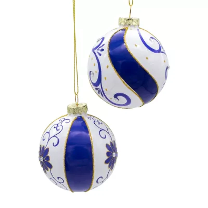 Kurt Adler 80 Mm Blue And White Glass Balls 6-pc. Christmas Ornament