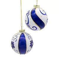 Kurt Adler 80 Mm Blue And White Glass Balls 6-pc. Christmas Ornament