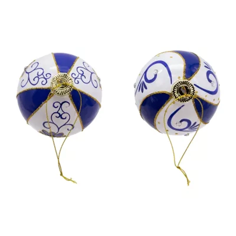 Kurt Adler 80 Mm Blue And White Glass Balls 6-pc. Christmas Ornament