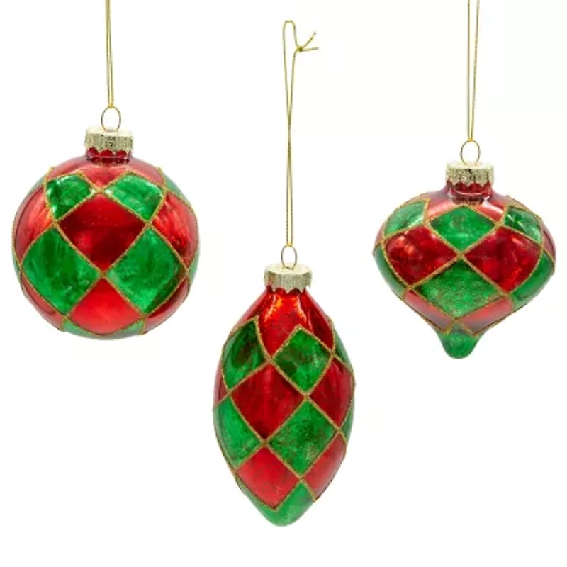 Kurt Adler 80 Mm Green And Red Ball Onion Teardrop 3-pc. Christmas Ornament