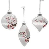Kurt Adler 80mm Glass Transparent Cardinal Ball Onion And Teardrop Shaped 3-pc. Christmas Ornament