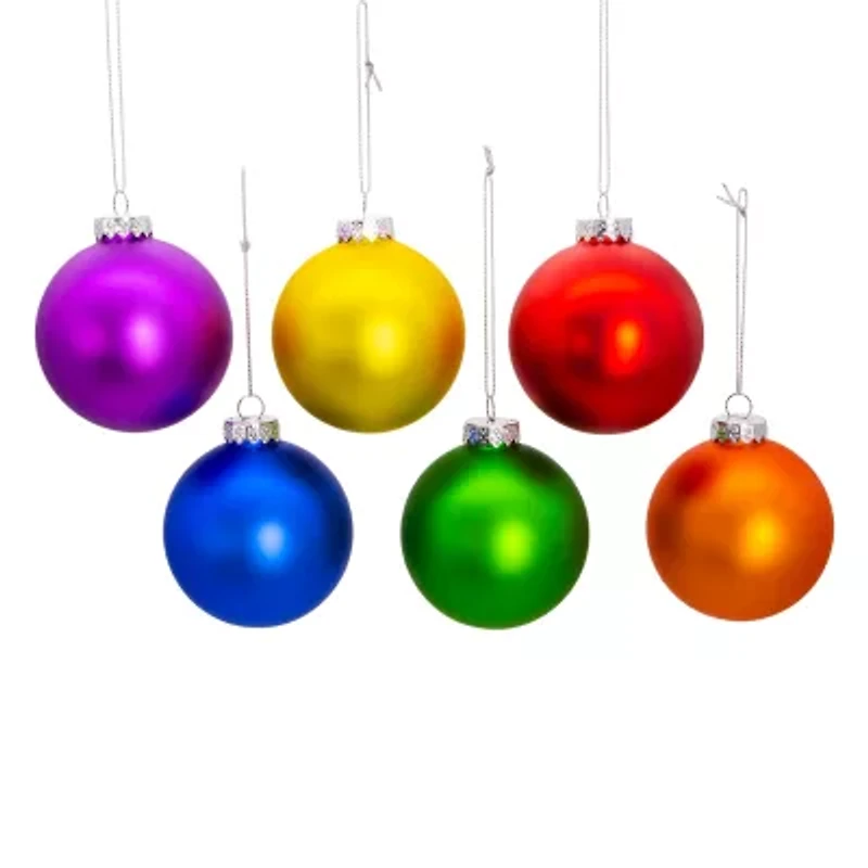 Kurt Adler 80mm Glass Matte Pride Ball 6-pc. Christmas Ornament