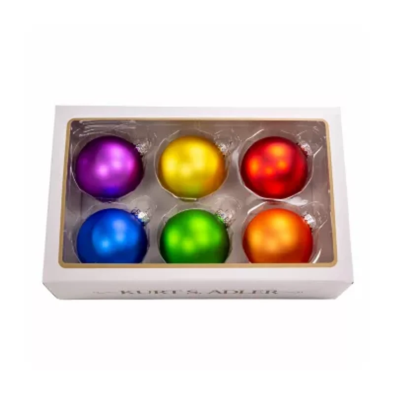 Kurt Adler 80mm Glass Matte Pride Ball 6-pc. Christmas Ornament