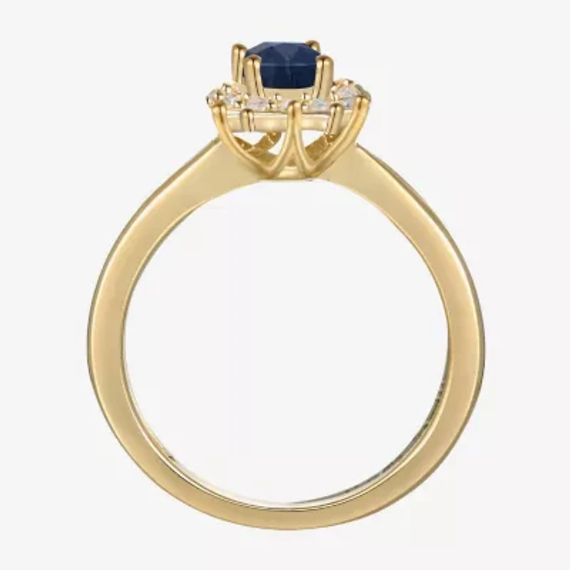 Womens Gemstone 14K Gold Over Silver Halo Side Stone Cocktail Ring