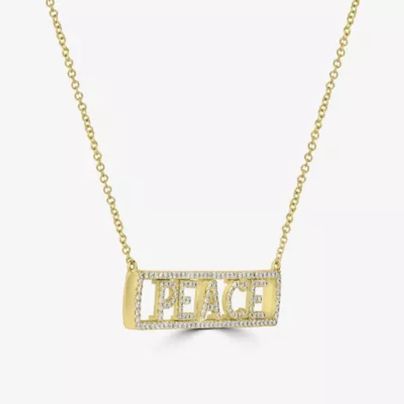 "Peace" Womens 3/8 CT. T.W. Natural White Diamond 14K Gold Bar 15 Inch Pendant Necklace