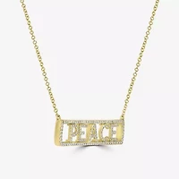 "Peace" Womens 3/8 CT. T.W. Natural White Diamond 14K Gold Bar 15 Inch Pendant Necklace