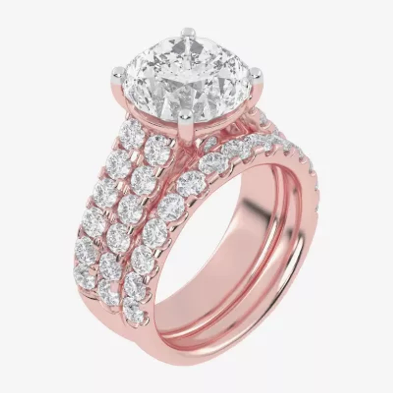 (G-H / Vs2-Si1) Womens 6 CT. T.W. Lab Grown White Diamond 14K Gold Side Stone Bridal Set