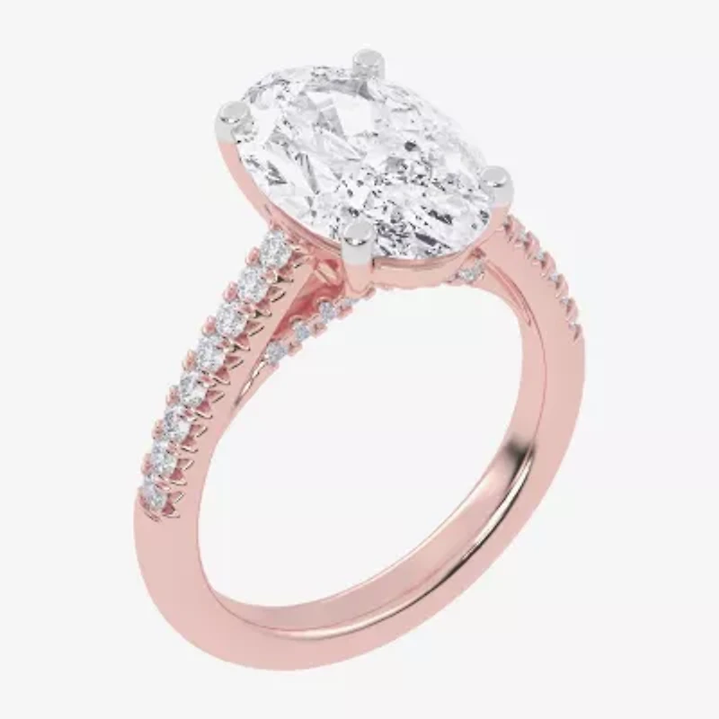 (G-H / Vs2-Si1) Womens 4 1/3 Ct. T.W. Lab Grown White Diamond 14K Gold Oval Side Stone Engagement Ring