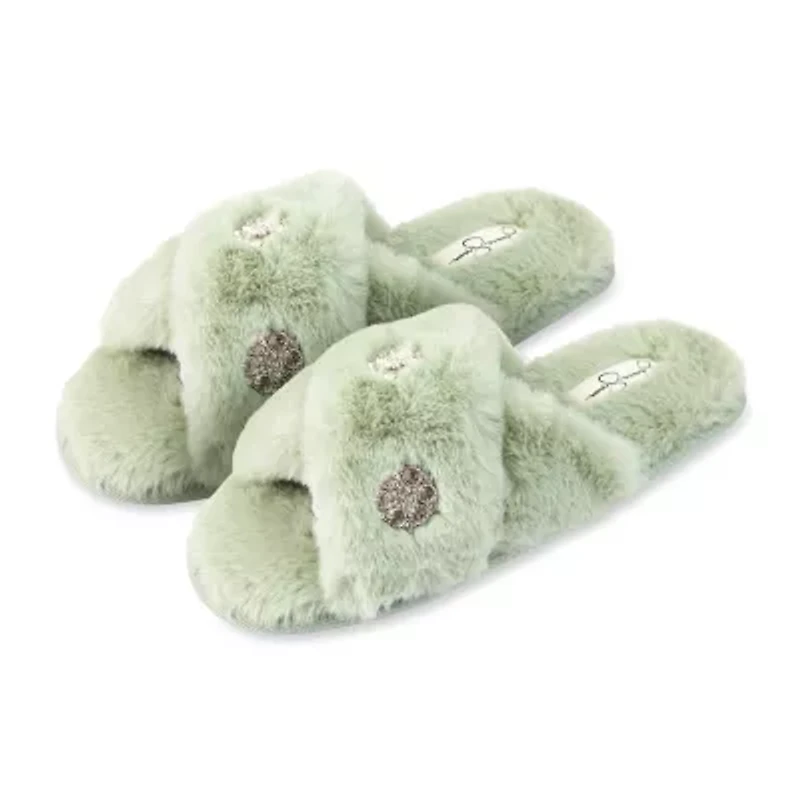 Jessica Simpson Embellished Plush Womens Slip-On Slippers