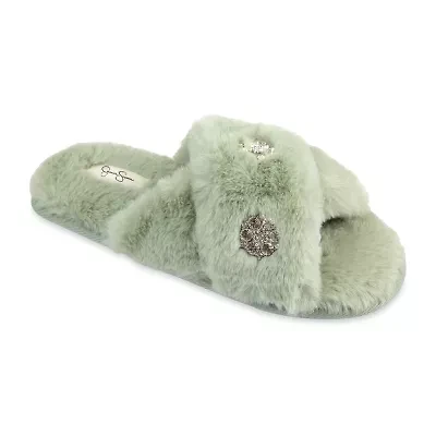Jessica Simpson Embellished Plush Womens Slip-On Slippers