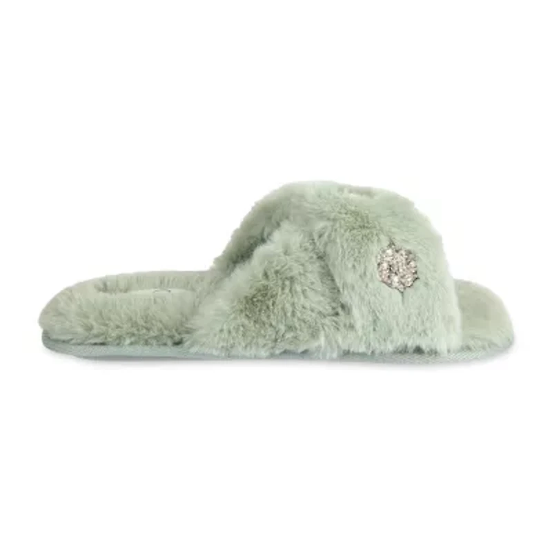 Jessica Simpson Embellished Plush Womens Slip-On Slippers