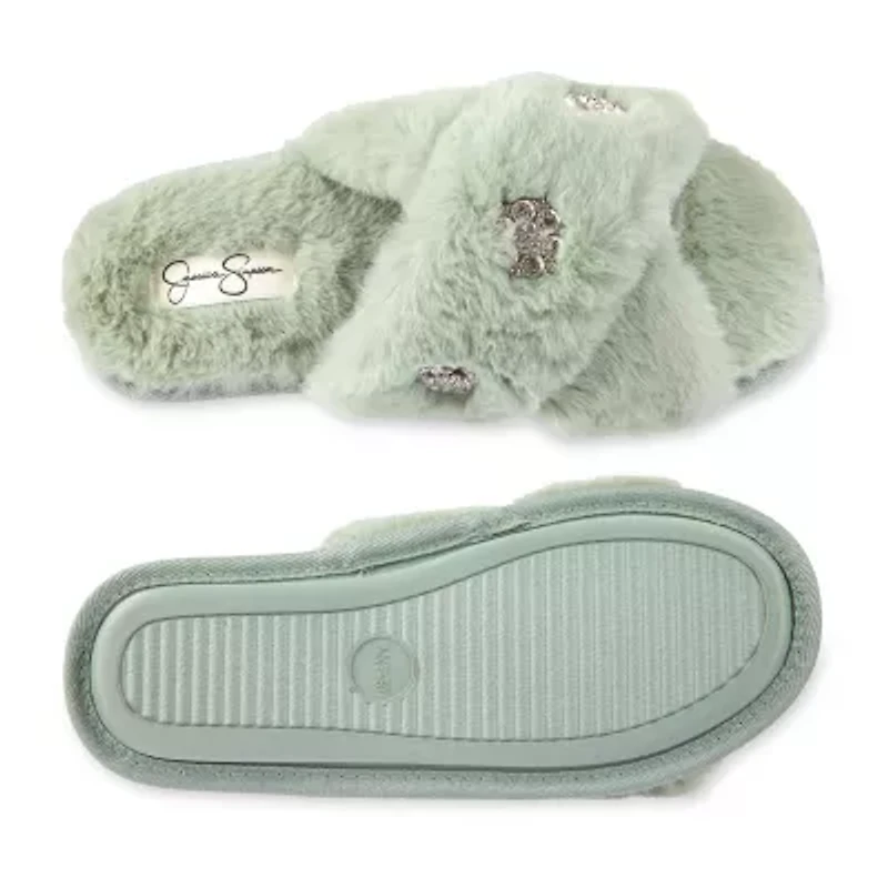 Jessica Simpson Embellished Plush Womens Slip-On Slippers