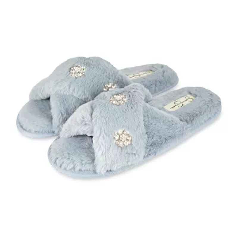 Jessica Simpson Embellished Plush Womens Slip-On Slippers