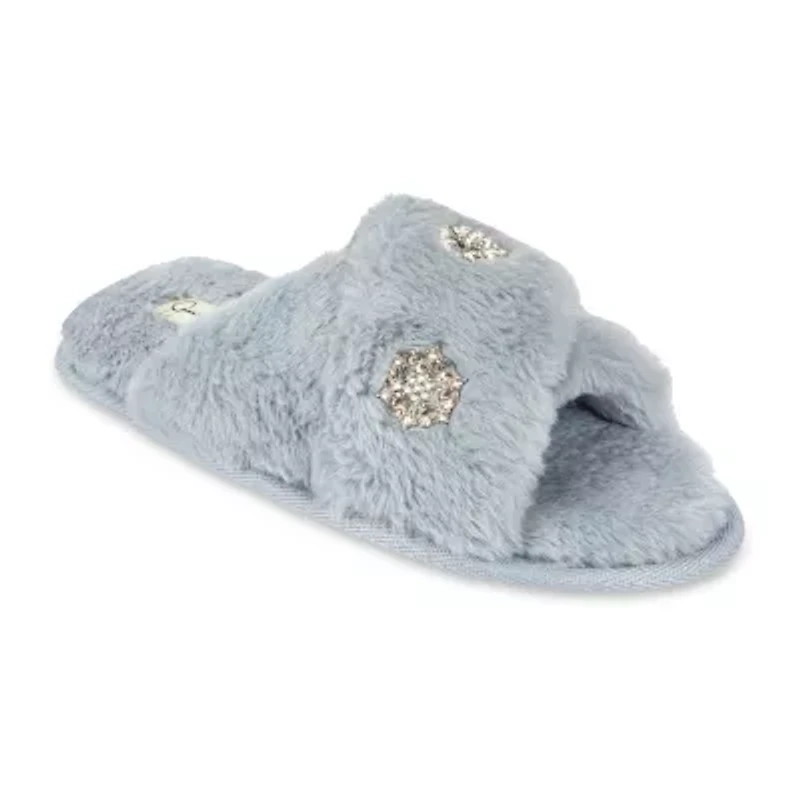 Jessica Simpson Embellished Plush Womens Slip-On Slippers