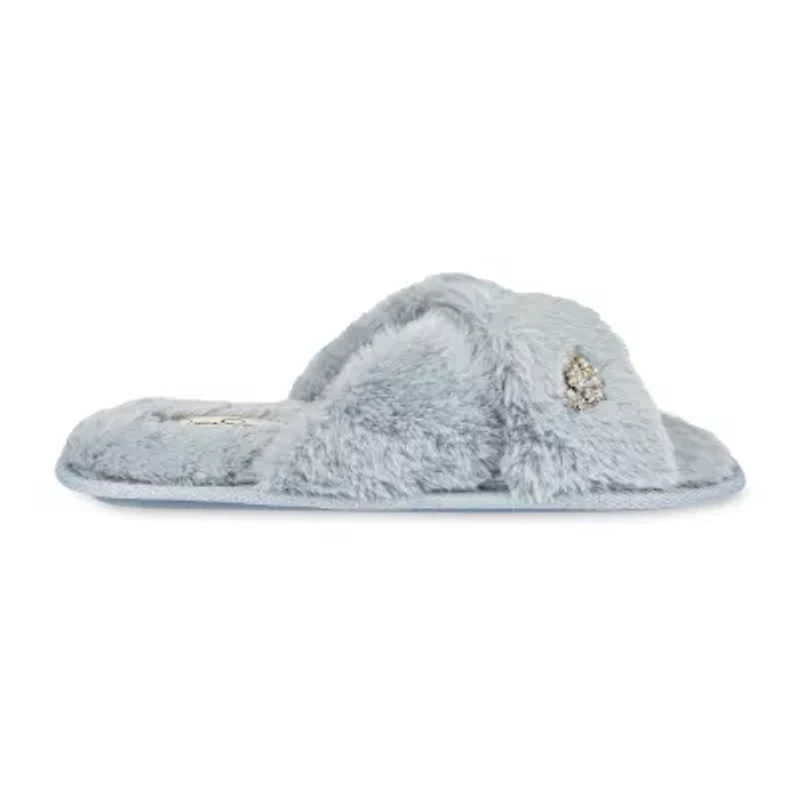 Jessica Simpson Embellished Plush Womens Slip-On Slippers