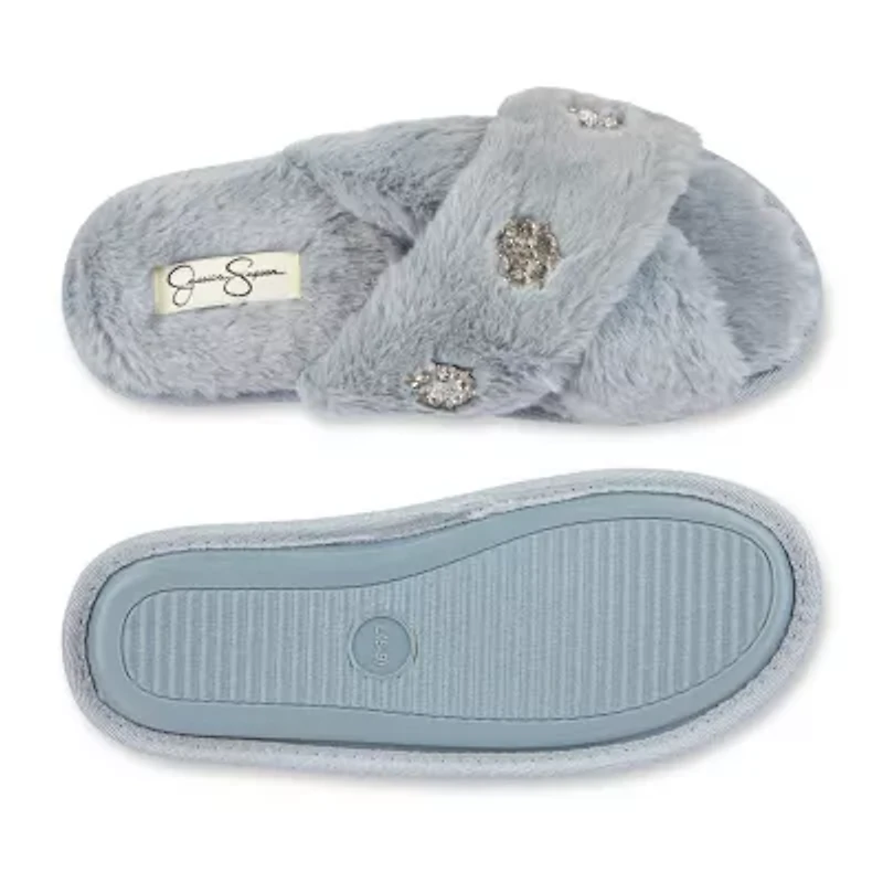 Jessica Simpson Embellished Plush Womens Slip-On Slippers