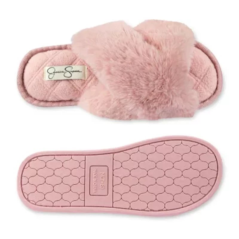 Jessica Simpson Plush Cross Womens Slip-On Slippers