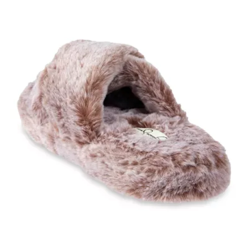 Jessica Simpson Tipped Fur Platform Cross Womens Slip-On Slippers