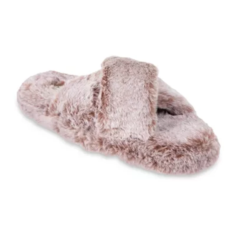 Jessica Simpson Tipped Fur Platform Cross Womens Slip-On Slippers
