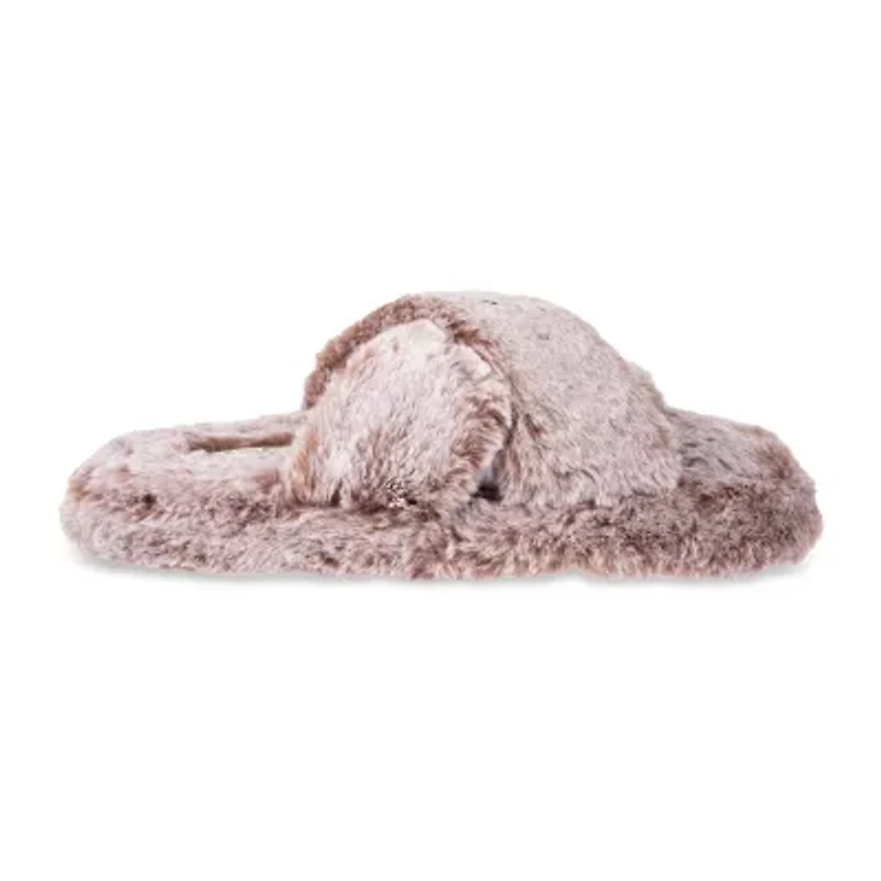 Jessica Simpson Tipped Fur Platform Cross Womens Slip-On Slippers