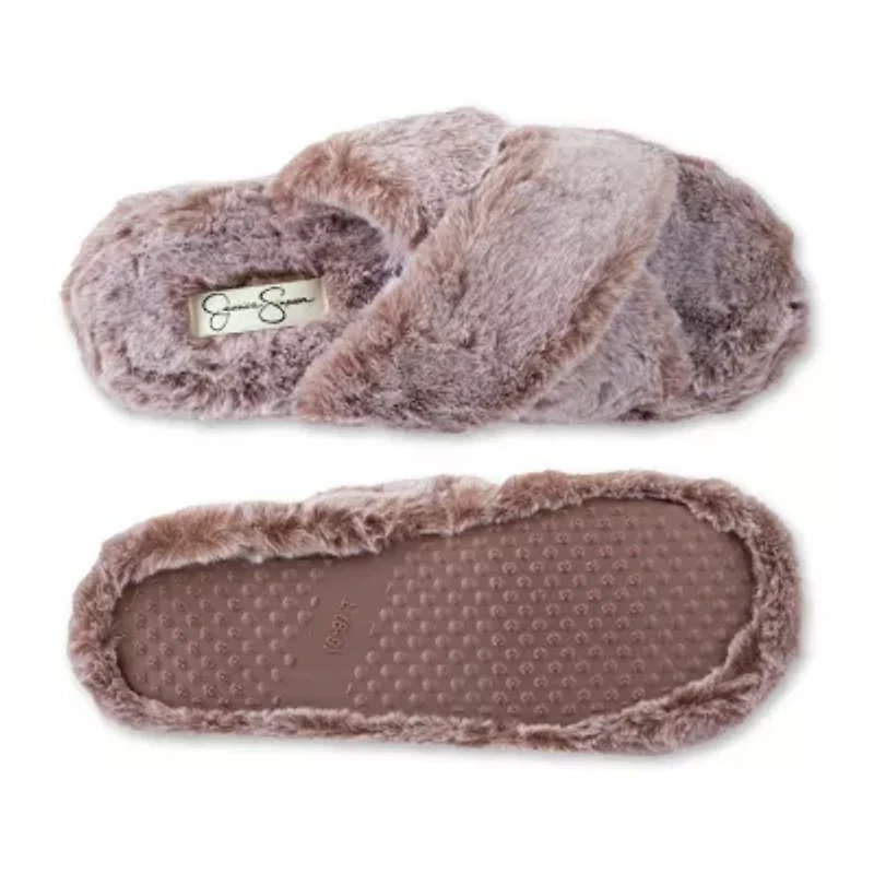 Jessica Simpson Tipped Fur Platform Cross Womens Slip-On Slippers