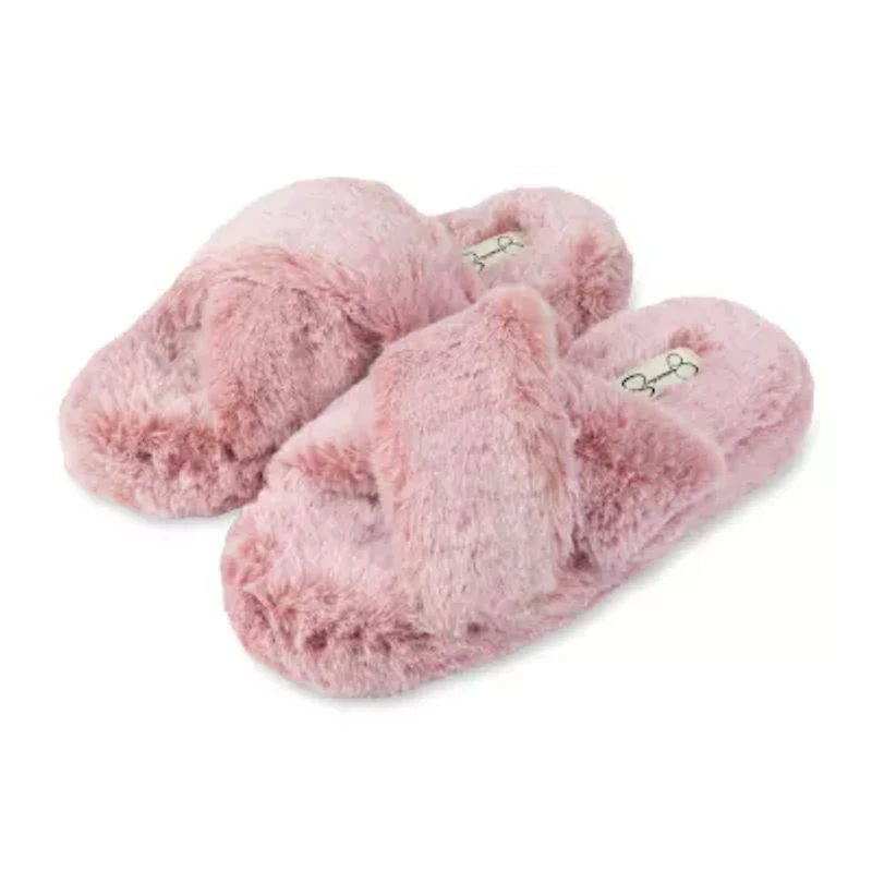 Jessica Simpson Tipped Fur Platform Cross Womens Slip-On Slippers