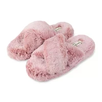 Jessica Simpson Tipped Fur Platform Cross Womens Slip-On Slippers